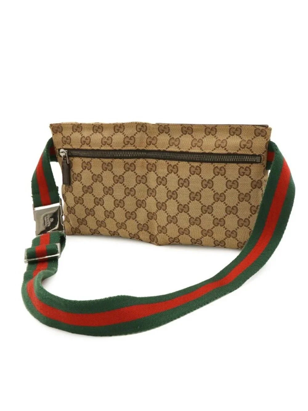 Gucci GG Canvas Sherry Line Belt Bag Waist Pouch Hip Leather Khaki Beige Dark
